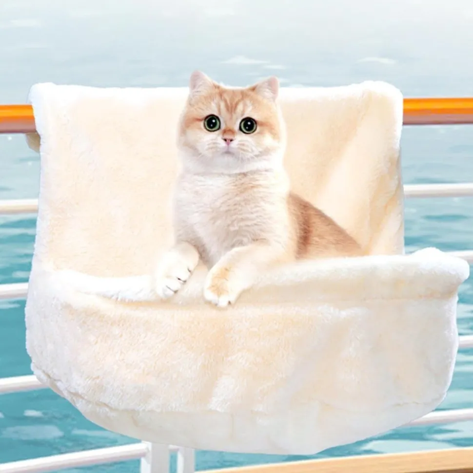 DOWNYPAWS - Hamac pour chat lit suspendu rond-blanc