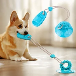 DOWNYPAWS - Jouet de chien grincement avec ventouse bleu-chaussons jouets à mâcher