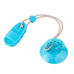 DOWNYPAWS - Jouet de chien grincement avec ventouse bleu-chaussons jouets à mâcher