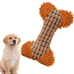 DOWNYPAWS - Jouet en peluche pour chiens en forme d'os-jouet à mâcher marron