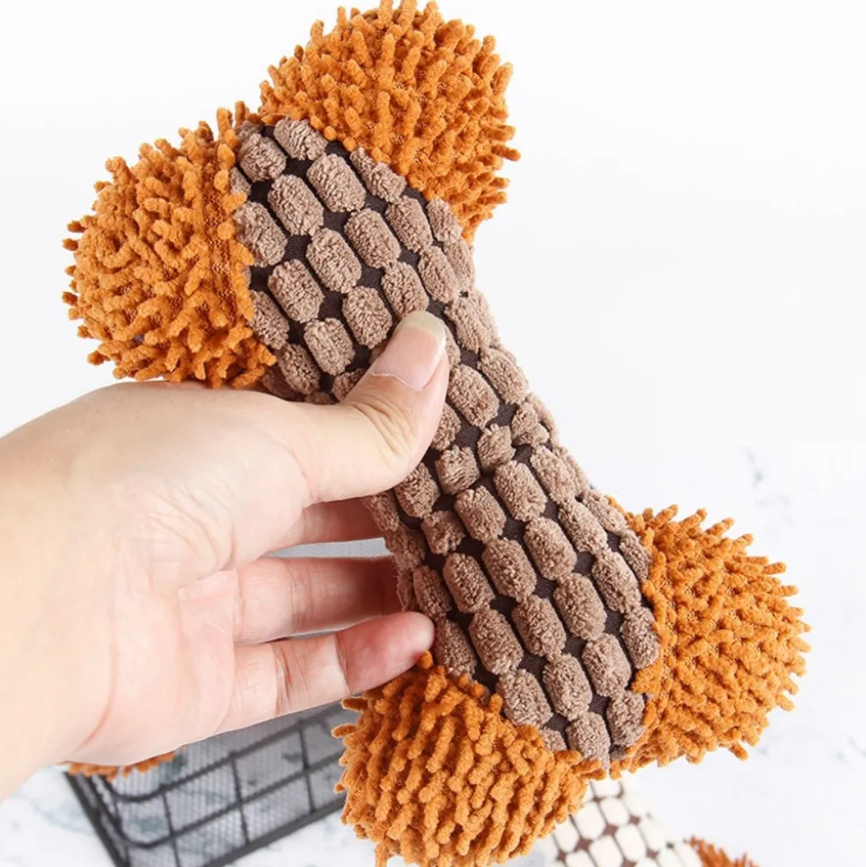 DOWNYPAWS - Jouet en peluche pour chiens en forme d'os-jouet à mâcher marron