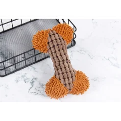 DOWNYPAWS - Jouet en peluche pour chiens en forme d'os-jouet à mâcher marron