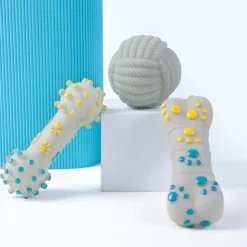 DOWNYPAWS - Jouets à mâcher pour chiens 3 articles-anneau d'épines, haltère + os + boule de tonnerre