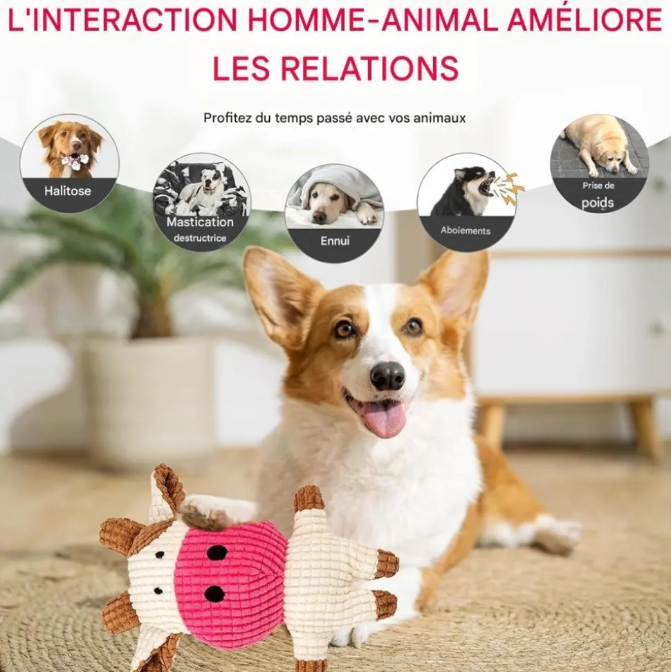 DOWNYPAWS - Jouets en peluche pour chiens-forme de vachejouets à mâcher - 22 x 15 cm