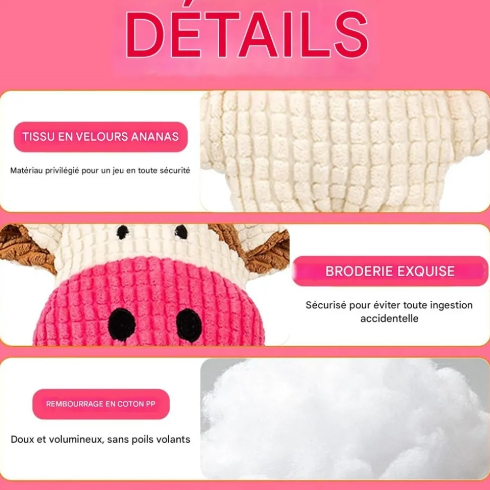 DOWNYPAWS - Jouets en peluche pour chiens-forme de vachejouets à mâcher - 22 x 15 cm