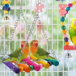 DOWNYPAWS - Jouets pour oiseaux-balançoire en bois avec perchoir pour oiseaux-coloré