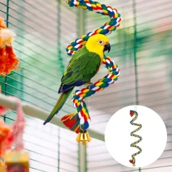 DOWNYPAWS - Jouets pour oiseaux-jouet à corde pour oiseaux 100cm-forme réglable avec cloche