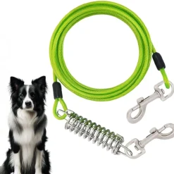 DOWNYPAWS - Laisse pour chien- boucle à double tête + ressort antidéflagrant - 8 m x 5 mm-fil d'acier étanche