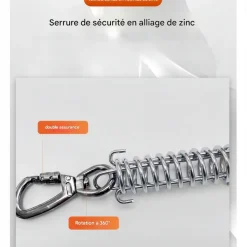 DOWNYPAWS - Laisse pour chien- boucle à double tête + ressort antidéflagrant - 8 m x 5 mm-fil d'acier étanche