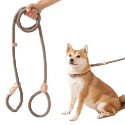 DOWNYPAWS - Laisse pour chienlaisse de dressage et collier réfléchissants et coulissants en nylon de 180 cm, couleur beige,