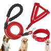 DOWNYPAWS - Laisse pour chien ensemble rouge trois pièces-corde + collier + harnais de poitrine