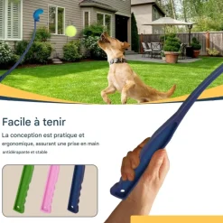 DOWNYPAWS - Lanceur de balles pour chien paquet de 3-jouets interactifs pour chiens-bleu+rose+vert 60cm