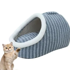 DOWNYPAWS - Lit pour chat à rayures bleues- détachable et portable 55 x 40 x 30 cm