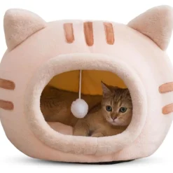 DOWNYPAWS - Lit pour chat-panier pour chat -forme de tête de chat-rose 40*40*32cm