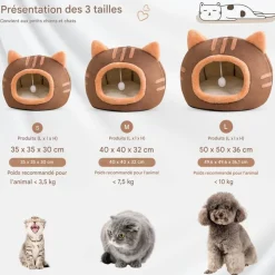 DOWNYPAWS - Lit pour chat-panier pour chat -forme de tête de chat-café 40*40*32cm