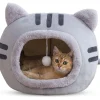 DOWNYPAWS - Lit pour chat-panier pour chat -forme de tête de chat-gris 40*40*32cm