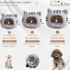 DOWNYPAWS - Lit pour chat-panier pour chat -forme de tête de chat-gris 40*40*32cm
