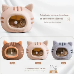 DOWNYPAWS - Lit pour chat-panier pour chat -forme de tête de chat-gris 40*40*32cm