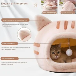 DOWNYPAWS - Lit pour chat-panier pour chat -forme de tête de chat-gris 40*40*32cm