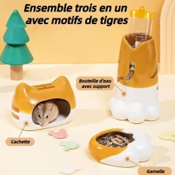 DOWNYPAWS - Lot accessoires hamster - abreuvoir céramique, mangeoire, cachette