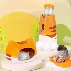 DOWNYPAWS - Lot accessoires hamster - abreuvoir céramique, mangeoire, cachette