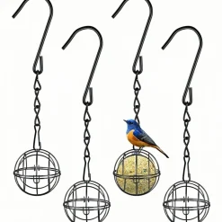 DOWNYPAWS - Lot de 4 mangeoires à boules de graisse noires - support métal résistant aux intempéries pour jardin & balcon