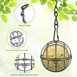 DOWNYPAWS - Lot de 4 mangeoires à boules de graisse noires - support métal résistant aux intempéries pour jardin & balcon