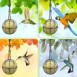 DOWNYPAWS - Lot de 4 mangeoires à boules de graisse noires - support métal résistant aux intempéries pour jardin & balcon