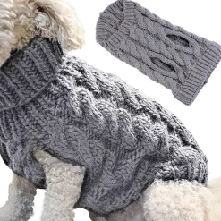 DOWNYPAWS - Manteau de laine tricoté pour chien,tricot torsadé de couleur unie