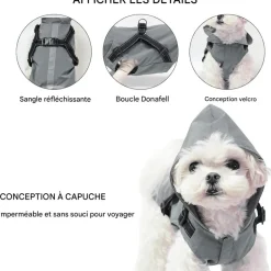 DOWNYPAWS - Manteau pour chiens-avec harnais-réfléchissant imperméable-gris taille xl