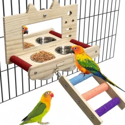 DOWNYPAWS - Miroir oiseau - perchoir en bois avec miroir