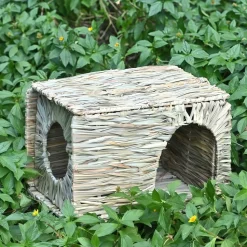 DOWNYPAWS - Nid de lapin en herbe tissée fait main - cage et lit en paille naturelle pour petits animaux