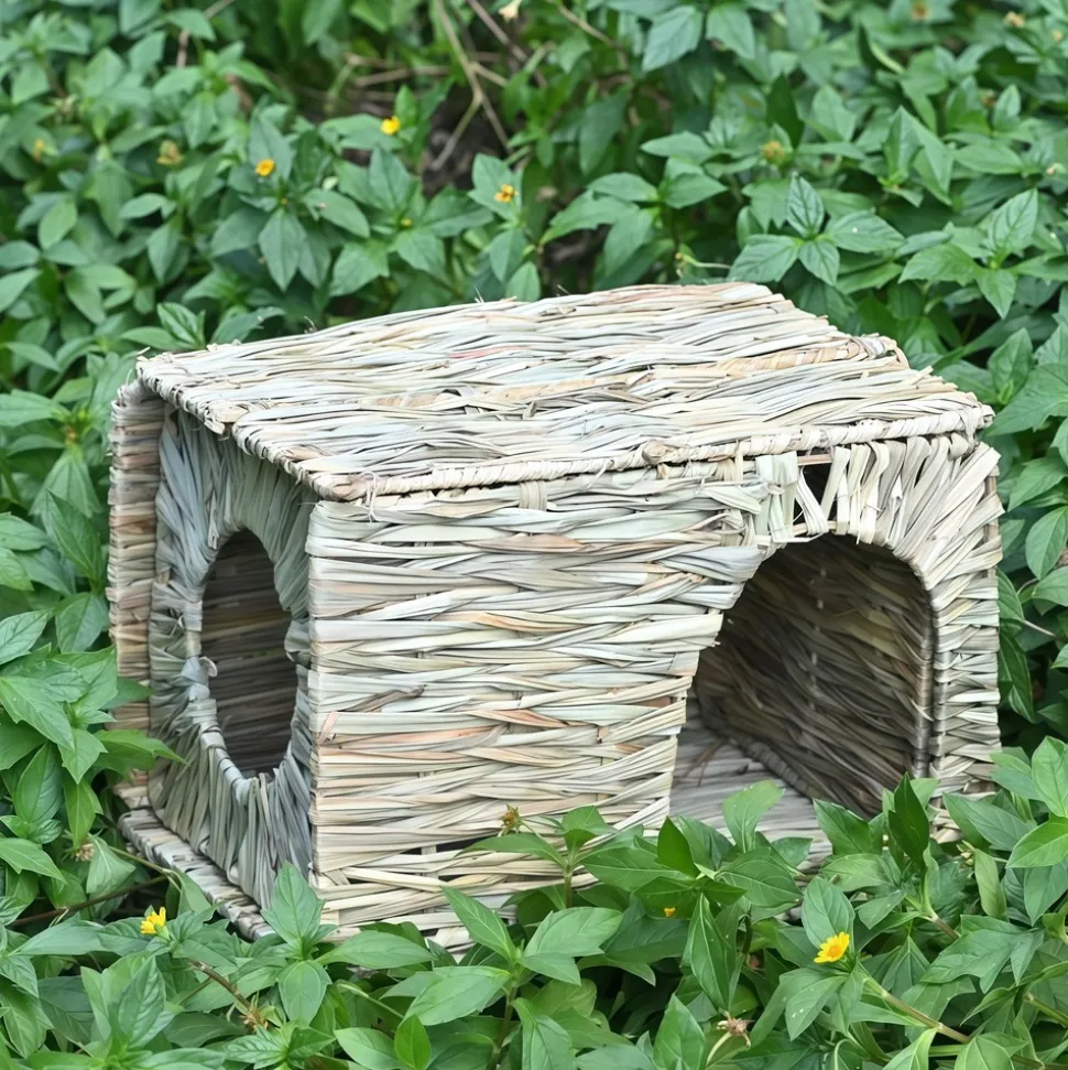 DOWNYPAWS - Nid de lapin en herbe tissée fait main - cage et lit en paille naturelle pour petits animaux