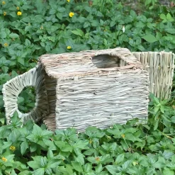 DOWNYPAWS - Nid de lapin en herbe tissée fait main - cage et lit en paille naturelle pour petits animaux