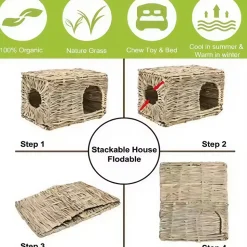 DOWNYPAWS - Nid de lapin en herbe tissée fait main - cage et lit en paille naturelle pour petits animaux