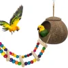 DOWNYPAWS - Nid d'oiseau de coco avec jouet et pour perruches, en herbe et fait main