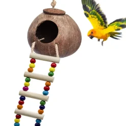 DOWNYPAWS - Nid d'oiseau de coco avec jouet et pour perruches, en herbe et fait main