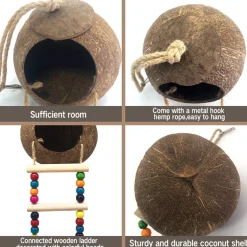 DOWNYPAWS - Nid d'oiseau de coco avec jouet et pour perruches, en herbe et fait main