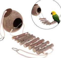 DOWNYPAWS - Nid d'oiseau naturel en coquille de noix de coco avec corde