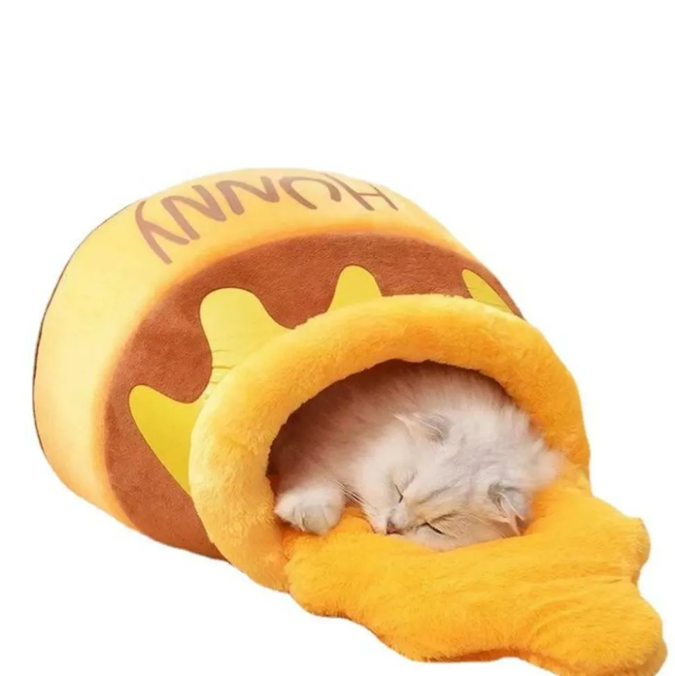 DOWNYPAWS - Panier Pour Chat En Forme De Pot De Miel, Tapis épais, Amovible Et Lavable