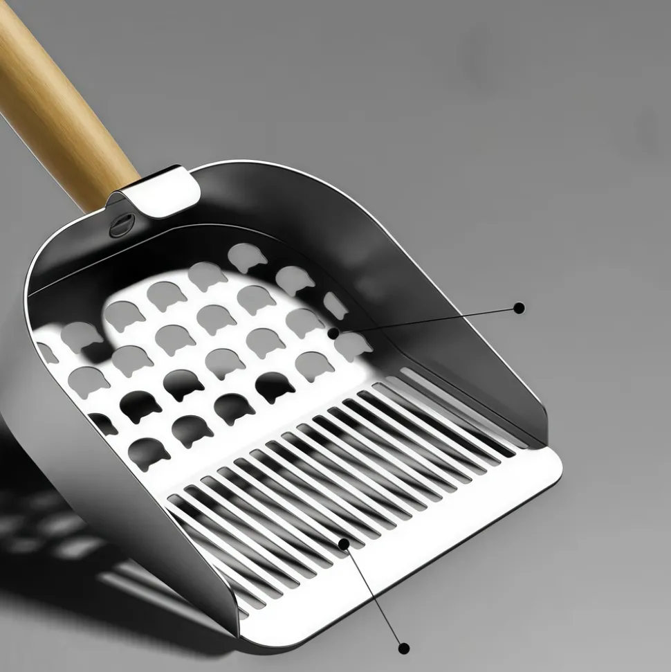 DOWNYPAWS - Pelle à litière pour chat en acier inoxydable - haute qualité-écologique-antiadhésive-portable-avec poignée antidérapante