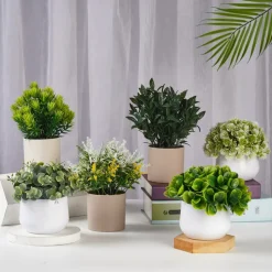DOWNYPAWS - Plantes vertes artificielles en pot fleurs artificielles bleu et blanc