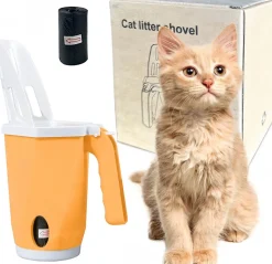 DOWNYPAWS - Ramasse - crottes portables pour litière de chat et chien : distribue sacs intégrés avec rouleau sans contact orange taille moyenne