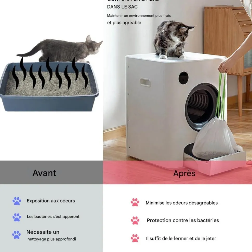 DOWNYPAWS - Sac à corde litière pour chat paquet de 14