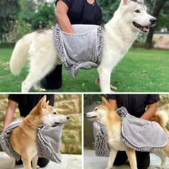 DOWNYPAWS - Serviette de bain en microfibre chenille écologique - séchage rapide et absorbante pour chats et chiens