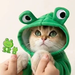 DOWNYPAWS - Sweat à capuche tricoté, thème grenouille, pour chatons