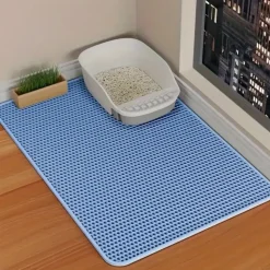 DOWNYPAWS - Tapis de litière anti-déversement pour chat bleu clair 40*50cm