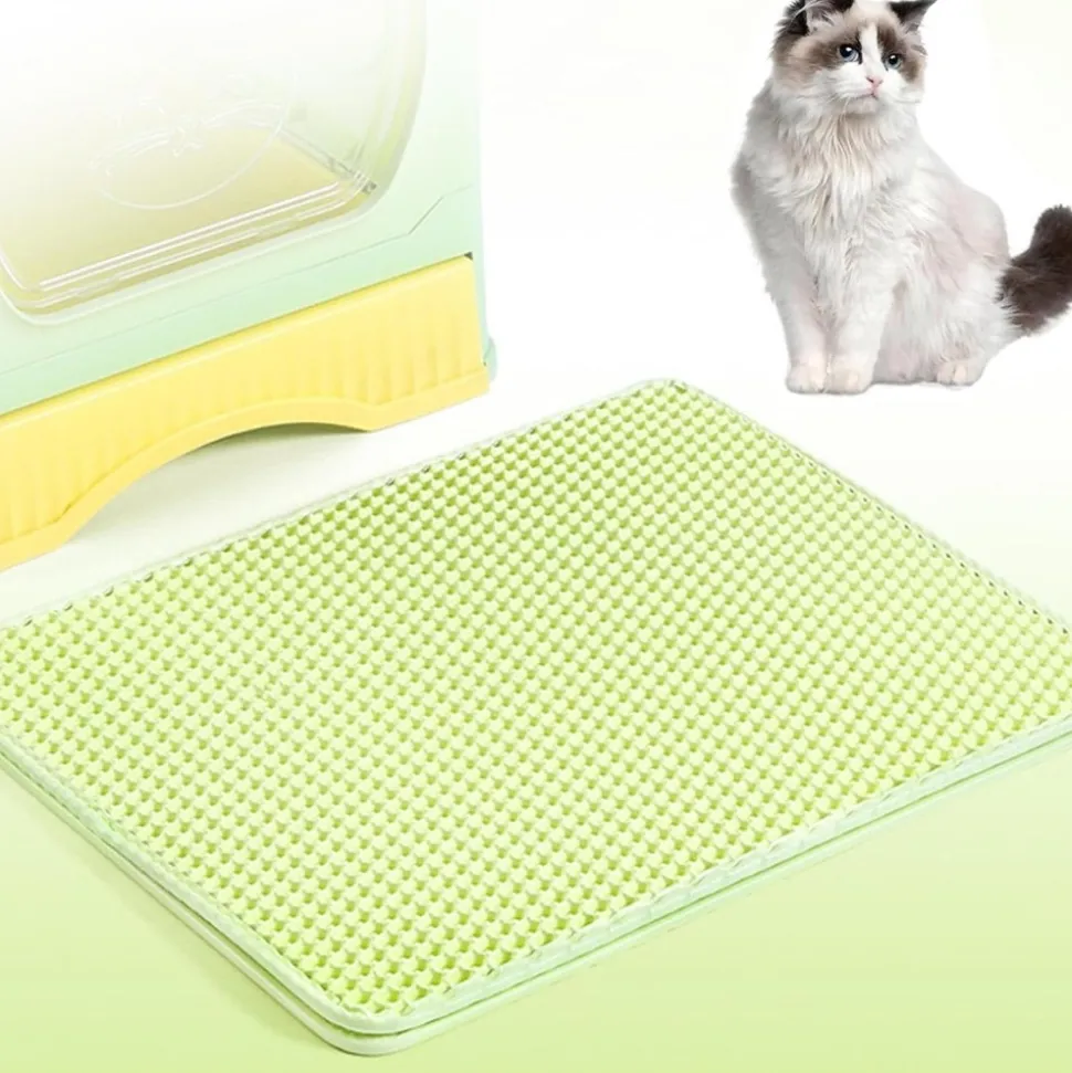 DOWNYPAWS - Tapis de litière anti-déversement pour chat vert 45*60cm