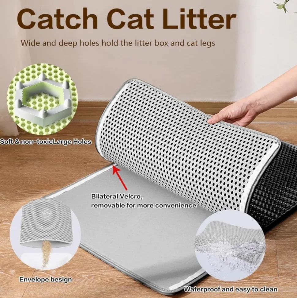 DOWNYPAWS - Tapis de litière anti-déversement pour chat vert 45*60cm