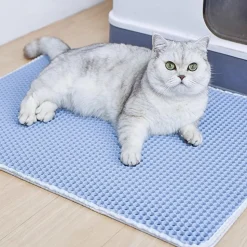 DOWNYPAWS - Tapis de litière anti-déversement pour chat bleu clair 45*60cm